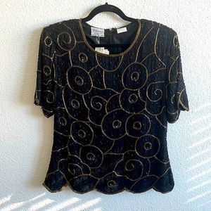 stenay sequin top vintage - 100% handmade, 100% pure silk NEW WITH TAG size L
